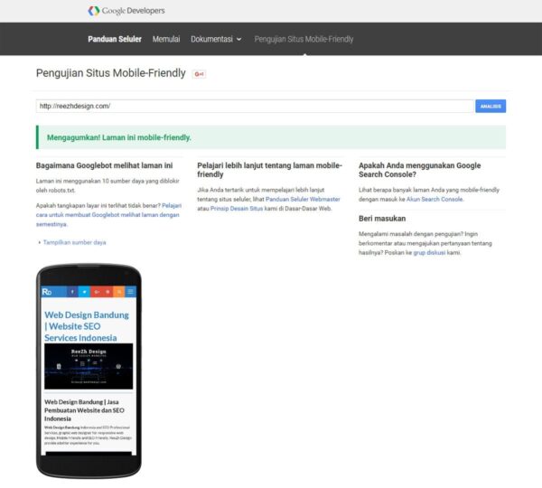 Pengujian Website Mobile Friendly Google Webmaster Tools